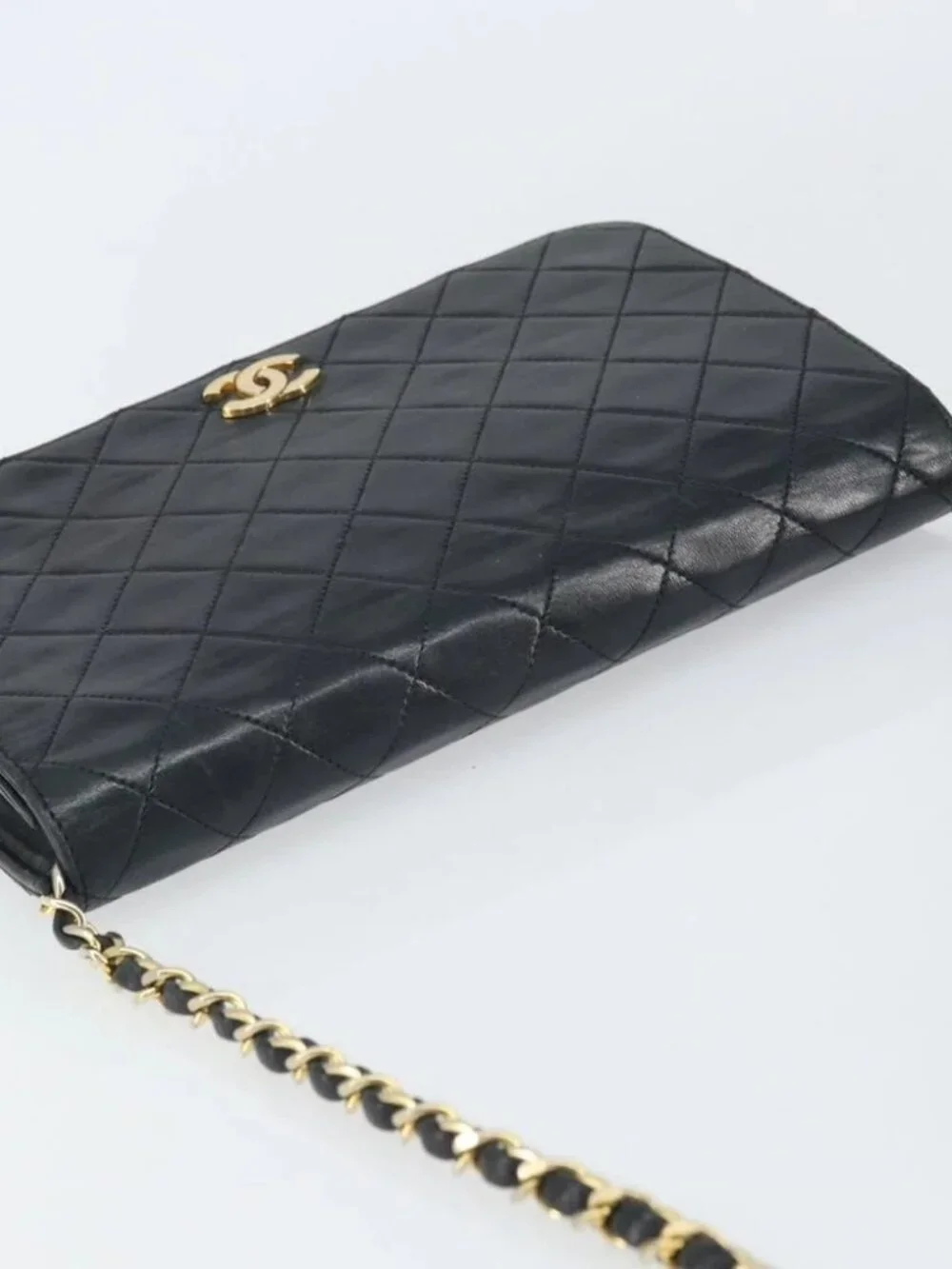 CHANEL Matelasse Chain Shoulder Bag Lamb Skin Black Gold CC